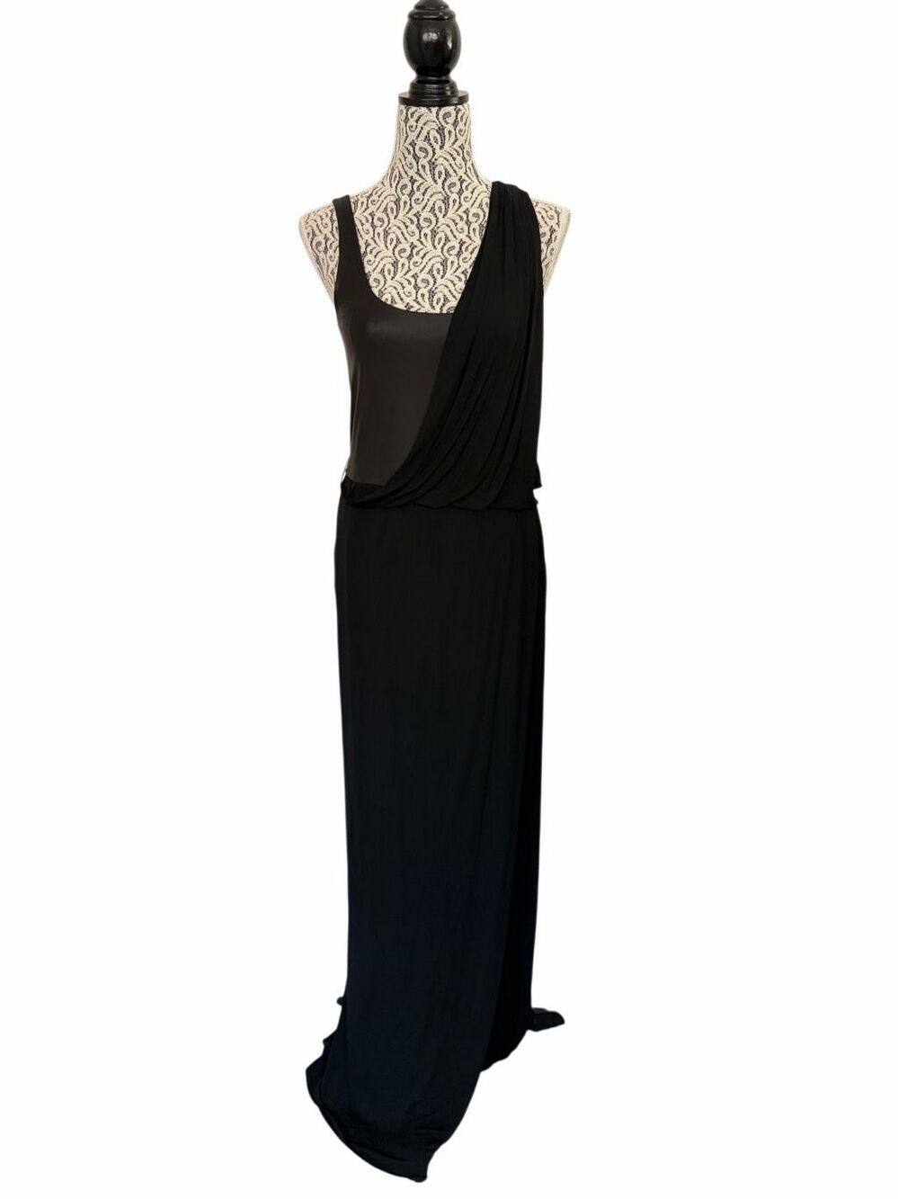McQ Alexander McQueen Black Asymmetric Draped Maxi Dress Size S Italy - Picture 4 of 12